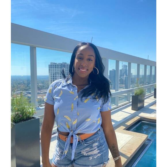 MILLY Blue Yellow Banana Printed Cotton Bonnie Tie Front Crop Top Size Medium - Picture 8 of 11